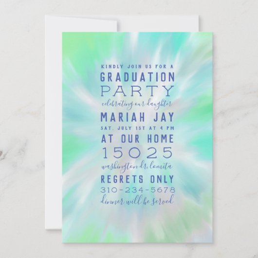 Invitation Mint Pastel Tie Dye Typographie Partie de graduati (Devant)