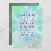 Invitation Mint Pastel Tie Dye Typographie Partie de graduati (Devant / Derrière)