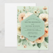 Invitation Mint Peach Blossom Elegance Wedding (Devant / Derrière)