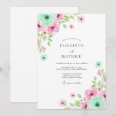 Invitation Mint Pink Floral Whimsy Wedding (Devant / Derrière)