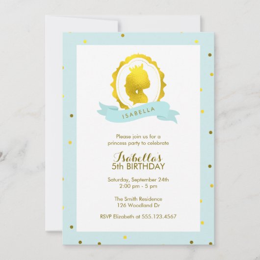 Invitation Mint Princesse Cameo Fille Anniversaire (Devant)