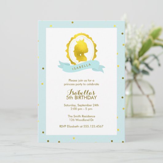 Invitation Mint Princesse Cameo Fille Anniversaire (Debout devant)