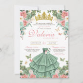 Invitation Mint Rose rose rose papillon Princesse Quince (Devant)