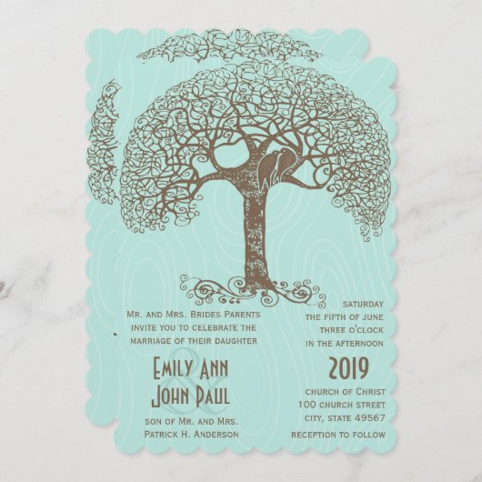 Invitation Mint Rustic Romantic Inséparable arbre Tourbillonn (Devant / Derrière)