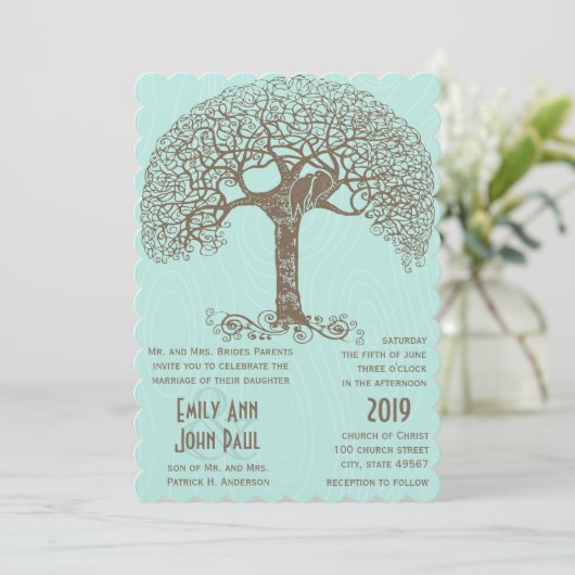 Invitation Mint Rustic Romantic Inséparable arbre Tourbillonn (Debout devant)