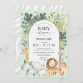 Invitation Mint Safari thème mignon bébé moderne garçons et f (Devant / Derrière)