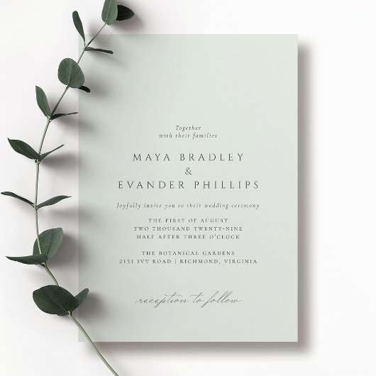 Invitation Mint Seafoam | Mariage vert clair officiel
