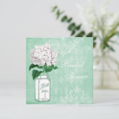 Invitation Mint Shabby Chic Jar & Hydrangea Fête de l'mariée (Debout devant)