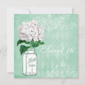 Invitation Mint Shabby Chic Mason Jar & Hydrangea Sweet 16 (Devant)