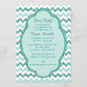 Invitation Mint Sparkle Chevron Fête du 40e anniversaire des
