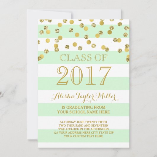 Invitation Mint Stripes Gold Confetti Photo 2017 (Devant)