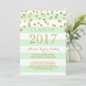 Invitation Mint Stripes Gold Confetti Photo 2017 (Debout devant)