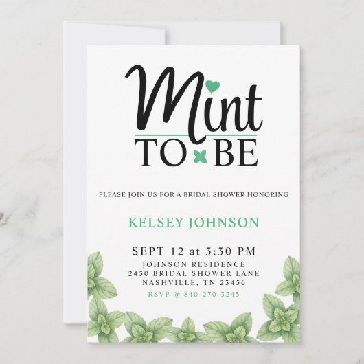 Invitation Mint to Be Mint Leaf Bridal Shower (Devant)