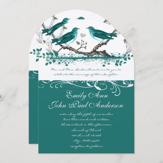 Invitation Mint Turquoise Romantique Rustique Mariage Insépar (Devant / Derrière)
