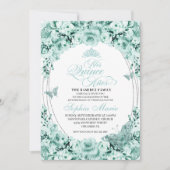 Invitation Mint Vert Argent Floral Tiara Quinceanera (Devant)