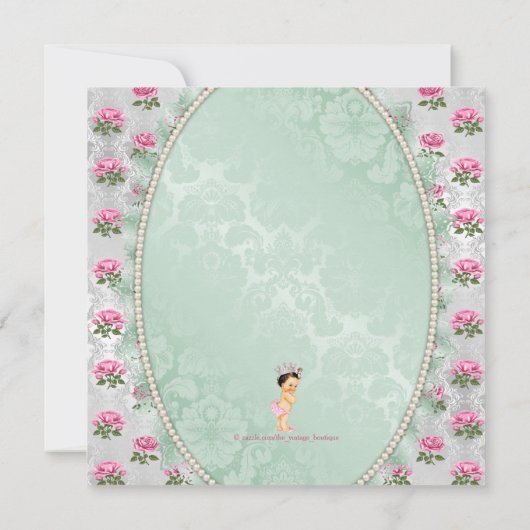 Invitation Mint Vert et rose rose rose bébé fille Douche (Dos)