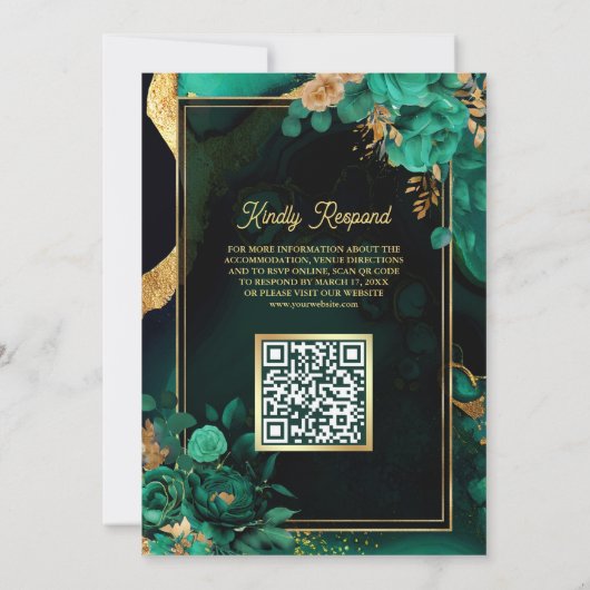 Invitation Mint Vert or Floral QR Code Musulman Mariage (Dos)