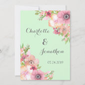 Invitation Mint Vert Rustique Rose Fleurs de mariage Invitati (Devant)