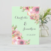 Invitation Mint Vert Rustique Rose Fleurs de mariage Invitati (Debout devant)