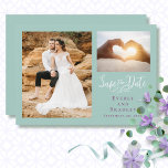 Invitation Mint vert violet romantique QR Code Enregistrer la<br><div class="desc">Le violet et le vert menthe sont une combinaison si romantique. Ce minimum enregistrer la carte de date montre deux de vos photos préférées lorsque vous annoncez votre date de mariage. Le code QR situé à l'arrière permet aux clients d'obtenir facilement les détails de votre journée spéciale.</div>