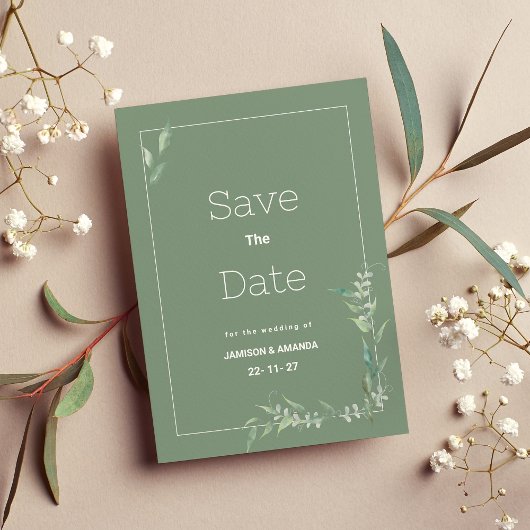 Invitation Mint watercolor botanical greenery Save The Date