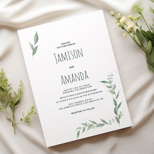 Invitation Mint watercolor greenery wreath Wedding