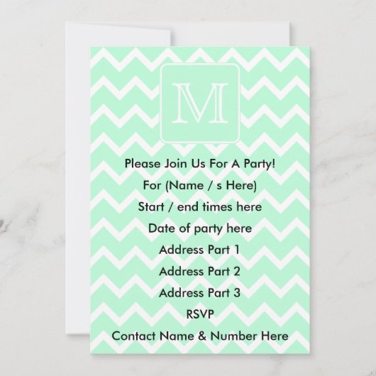 Invitation Mint Zigzag vert avec Monogramme personnalisé. (Devant)