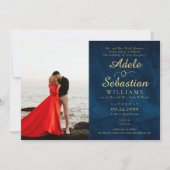 Invitation Minuit Bleu Photo Moderne Monogramme Mariage offic (Devant)