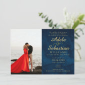 Invitation Minuit Bleu Photo Moderne Monogramme Mariage offic (Debout devant)
