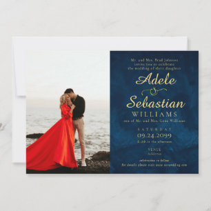 Invitation Minuit Bleu Photo Moderne Monogramme Mariage offic