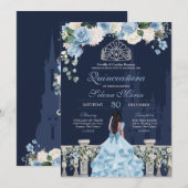 Invitation Minuit Blue Cinderella Princess Quinceañera (Devant / Derrière)