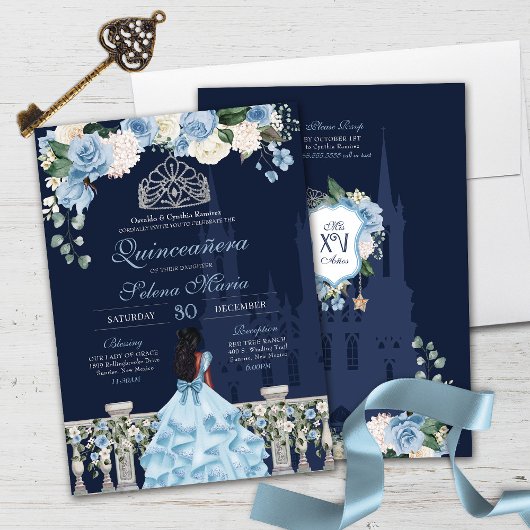Invitation Minuit Blue Cinderella Princess Quinceañera