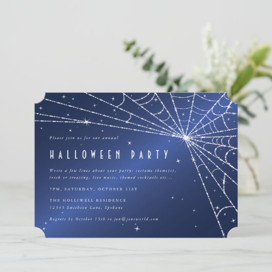 Invitation Minuit Blue Diamond Spider Web Halloween Party (Debout devant)