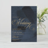 Invitation Minuit foncée Bleu & Or moderne Mariage peint (Debout devant)