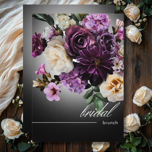 Invitation Minuit foncée violet romance florale Brunch nuptia