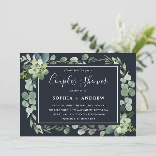 Invitation Minuit Marine Blue Succulent Couples Douche (Debout devant)