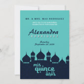 Invitation Minuit Turquoise Bleue Arabe Nights Quinceañera (Devant)