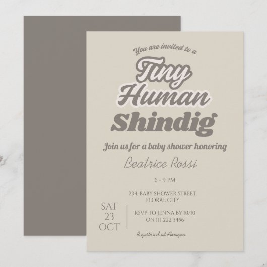 Invitation Minuscule Baby shower de coEd Neutral Humain Shind (Devant / Derrière)