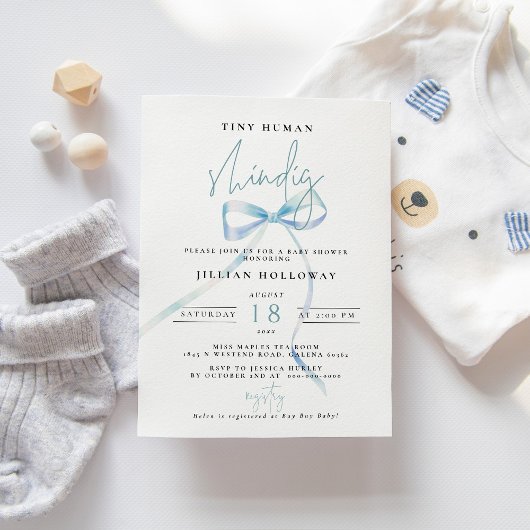 Invitation Minuscule Baby shower humain Shindig bleu minimali
