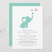 Invitation Minuscule Bébé Virtual Douche Mint Vert Eléphant (Devant / Derrière)