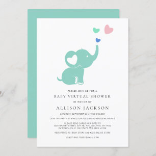 Invitation Minuscule Bébé Virtual Douche Mint Vert Eléphant