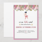 Invitation Minuscule danseur | Ballet Floral rose Fête Annive (Devant / Derrière)