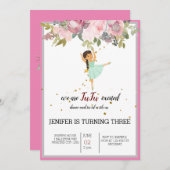 Invitation Minuscule danseur | Ballet Floral rose Fête Annive (Devant / Derrière)