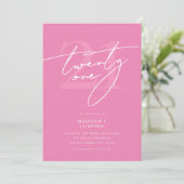 Invitation Minuscule Élégant Script rose 21e fête d'anniversa (Debout devant)