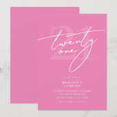 Invitation Minuscule Élégant Script rose 21e fête d'anniversa (Devant / Derrière)