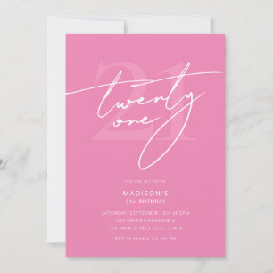 Invitation Minuscule Élégant Script rose 21e fête d'anniversa