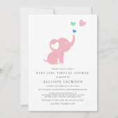 Invitation Minuscule fille Douche virtuelle rose Eléphant (Devant)