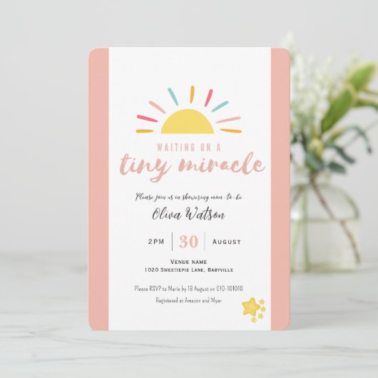 Invitation Minuscule Miracle Baby shower rose (Debout devant)