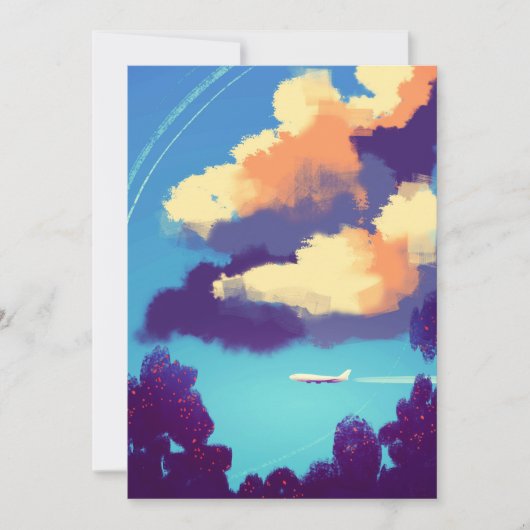 Invitation Minuscule plan dans les nuages orange (Devant)