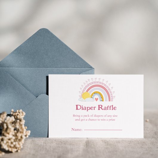 Invitation Minuscule Rainbow Sun Pink Baby Diaper Raffle
